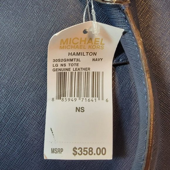 Michael Kors Hamilton Navy Large Tote Genuine Leather Purse MSRP $358 NWT Charm - Picture 5 of 9